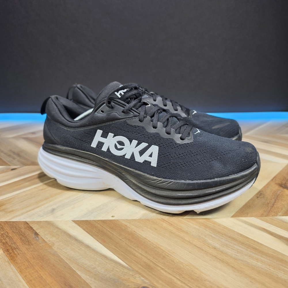 HOKA One One Bondi 8 Mens Size 13D Black White Max Cushion Road Running Sneakers